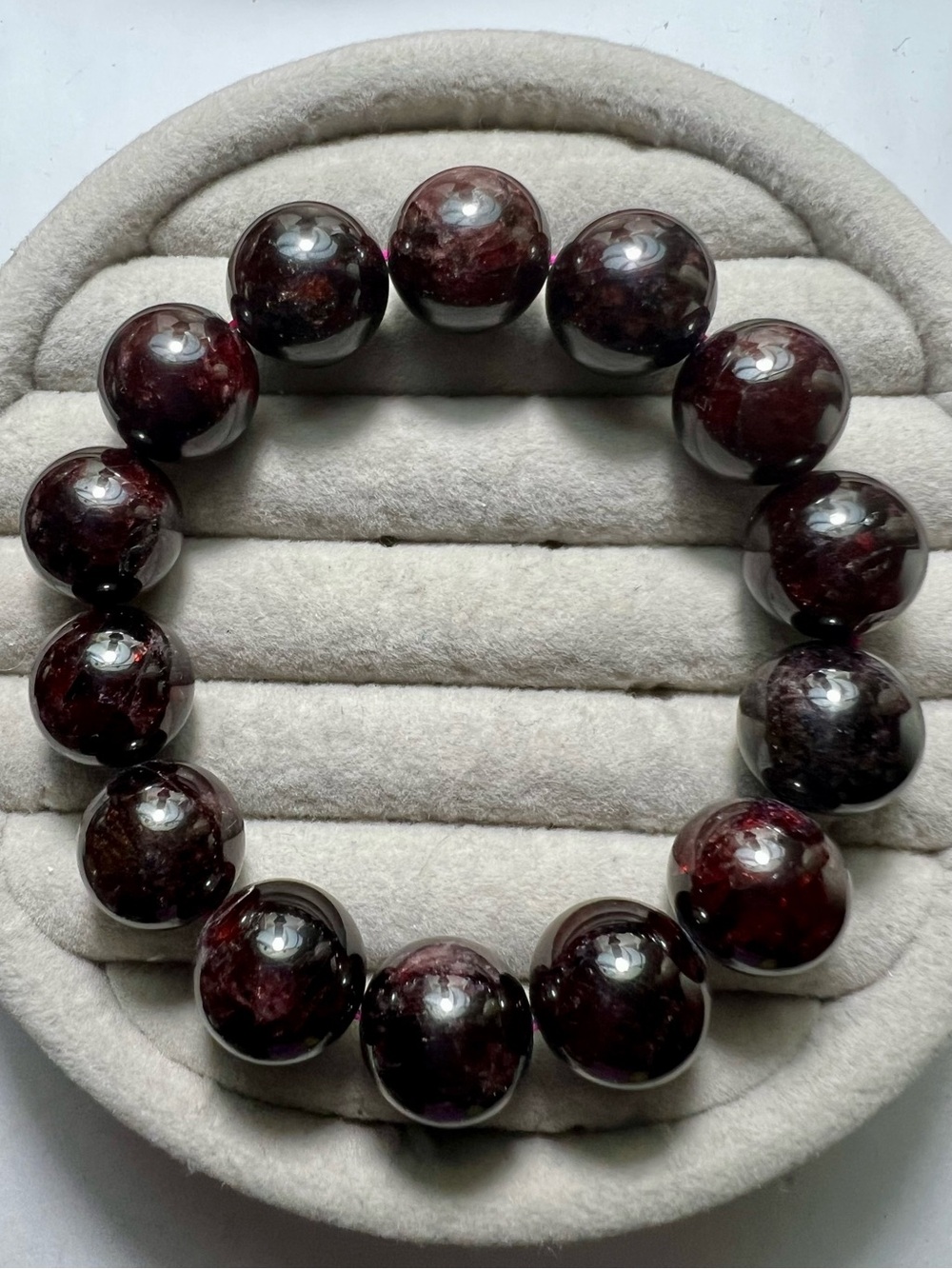 Elegant Dark Garnet Stone Beaded Bracelet - almost 13mm